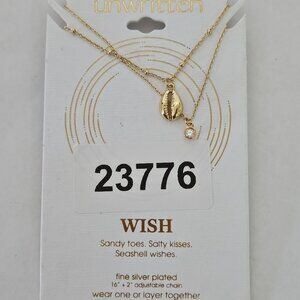 Unwritten Gold Flash Plated Shell Layered Pendant Necklace Mini Cubic Zirconia